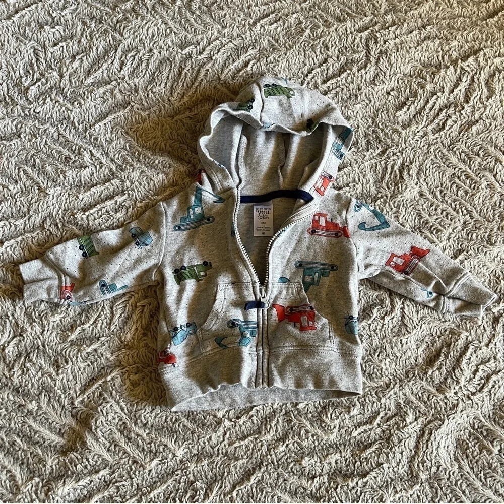 4 for 16$ Carter's Gray and Red Hoodie Sweatshirt with Construction Truck Design